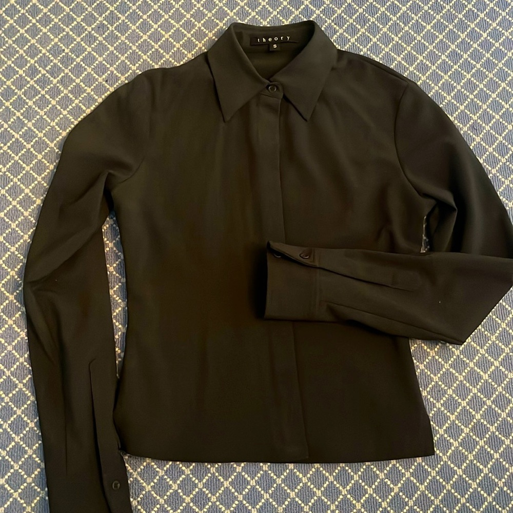 THEORY grey wool stretch shirt S